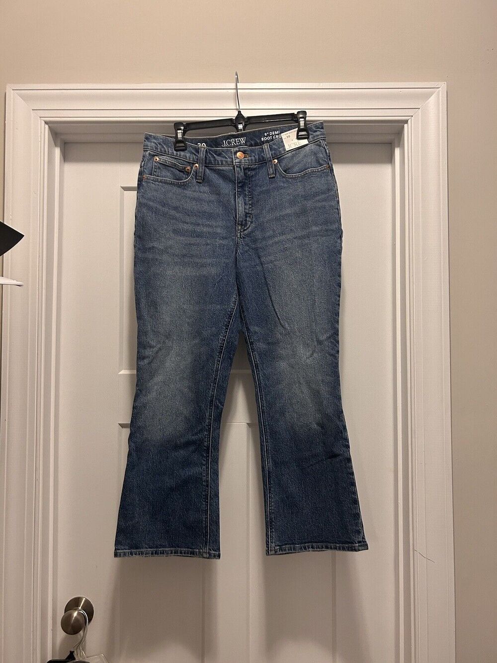 New J. Crew Demi Boot Crop Denim Jeans Women’s Size 30 Whiskered Medium Wash